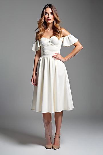 Robe de graduation plissée blanche A Line Off Shoulder